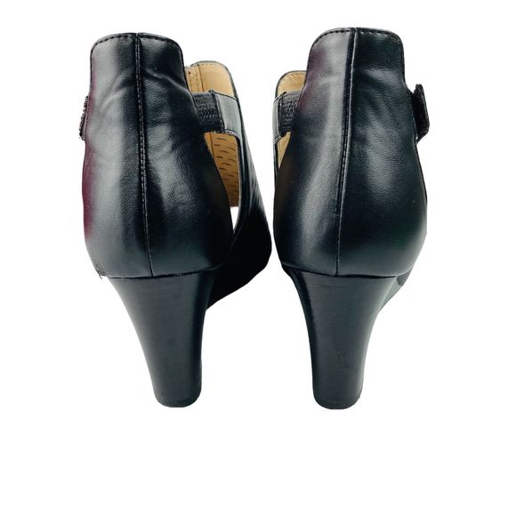 Adrienne Vittadin Black Leather Wedge Heel Open Toe Bootie Sandal Shoes US 9.5M - Picture 5 of 16